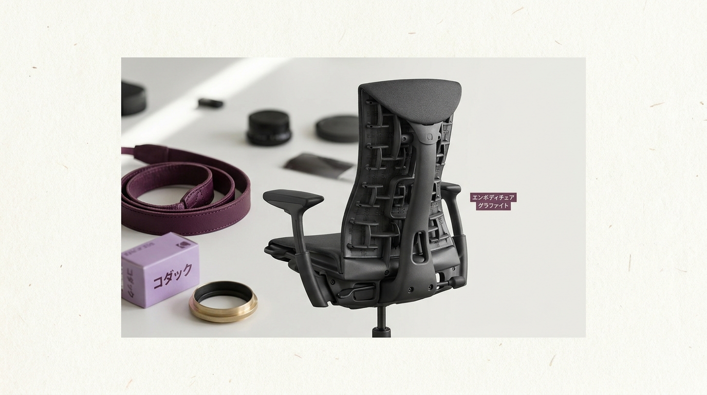 Herman Miller エンボディチェア グラファイト仕上げ、背面のピクセル構造が際立つ全体像